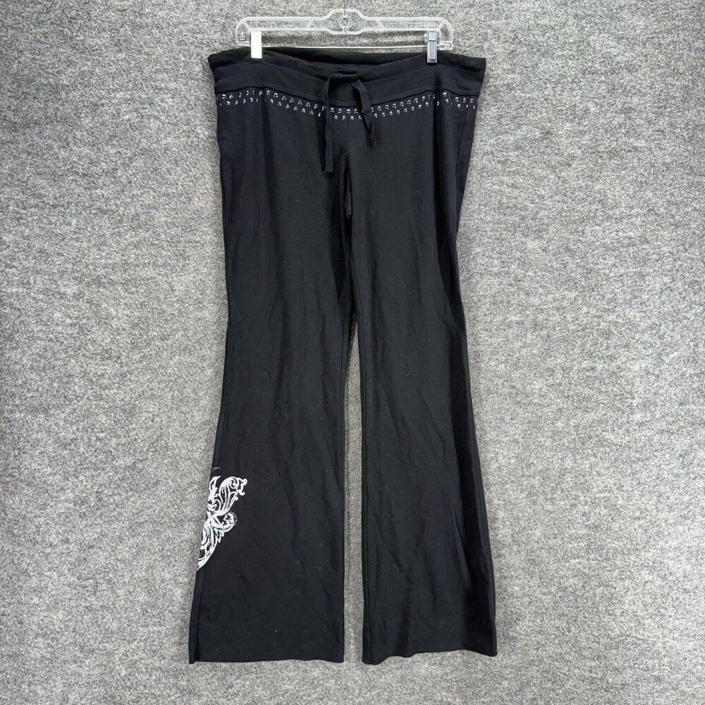 New Express Pants Women M Medium Black Flared Flat Front Mid Rise Drawstring